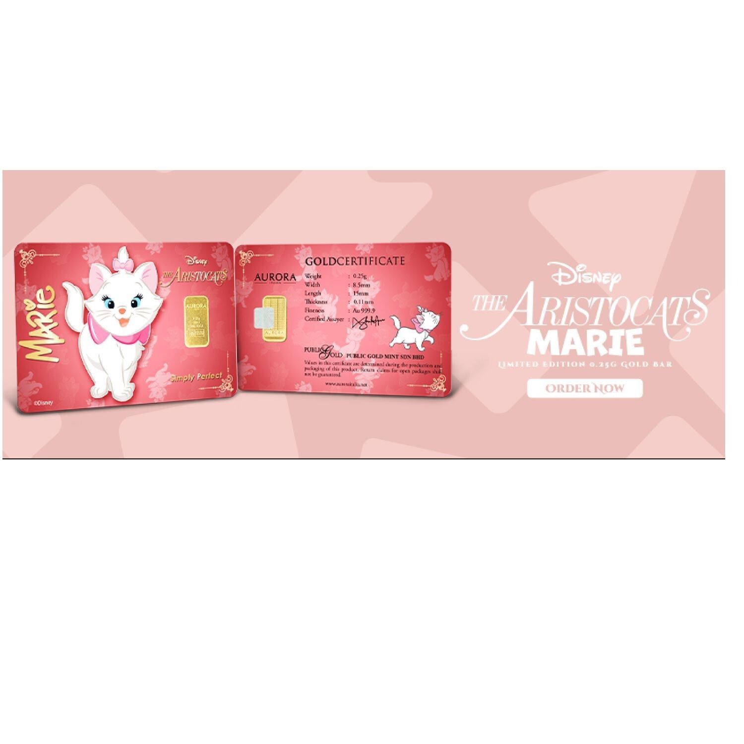 The Aristocats Marie Limited Edition Gold Bar 0.25gram 999.9 FreeShip