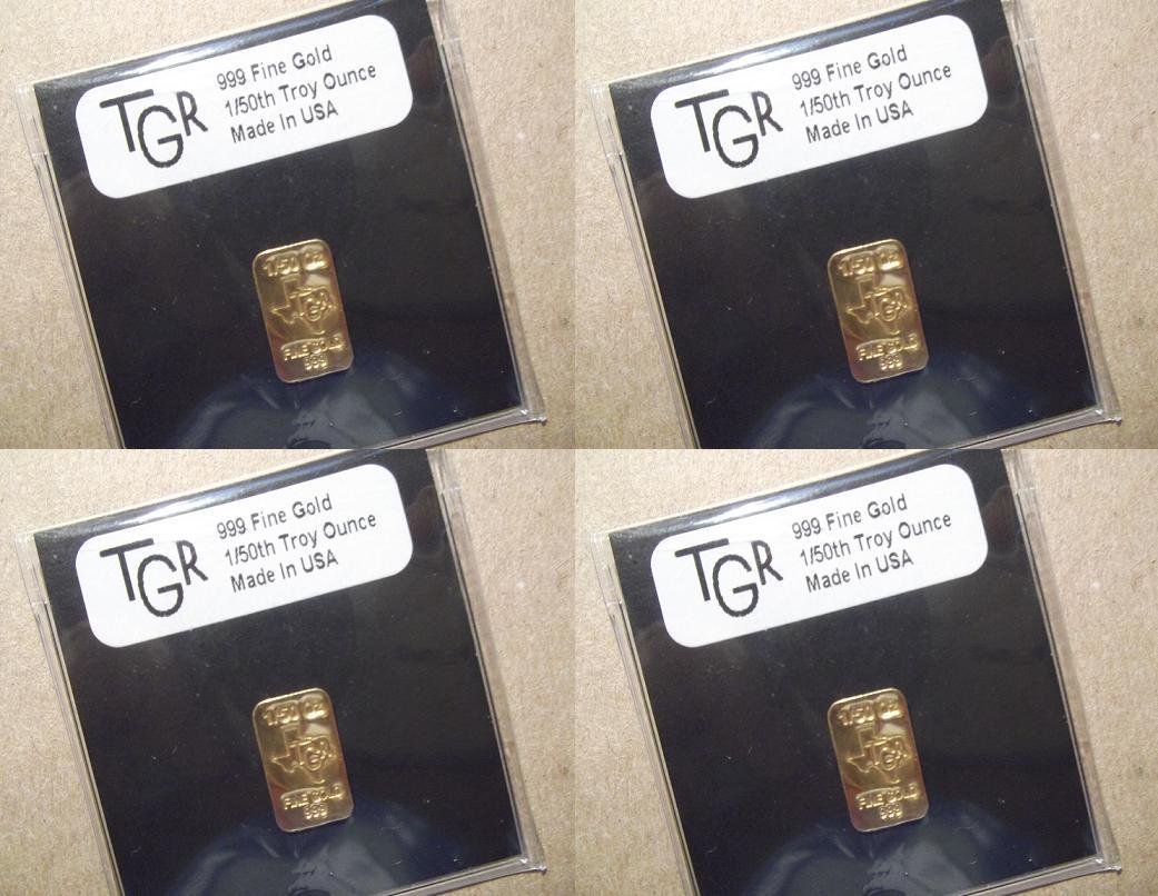 (4X) 1/50th TROY OUNCE OZ 24K GOLD SOLID PREMIUM BULLION BAR 999.9 FINE INGOT