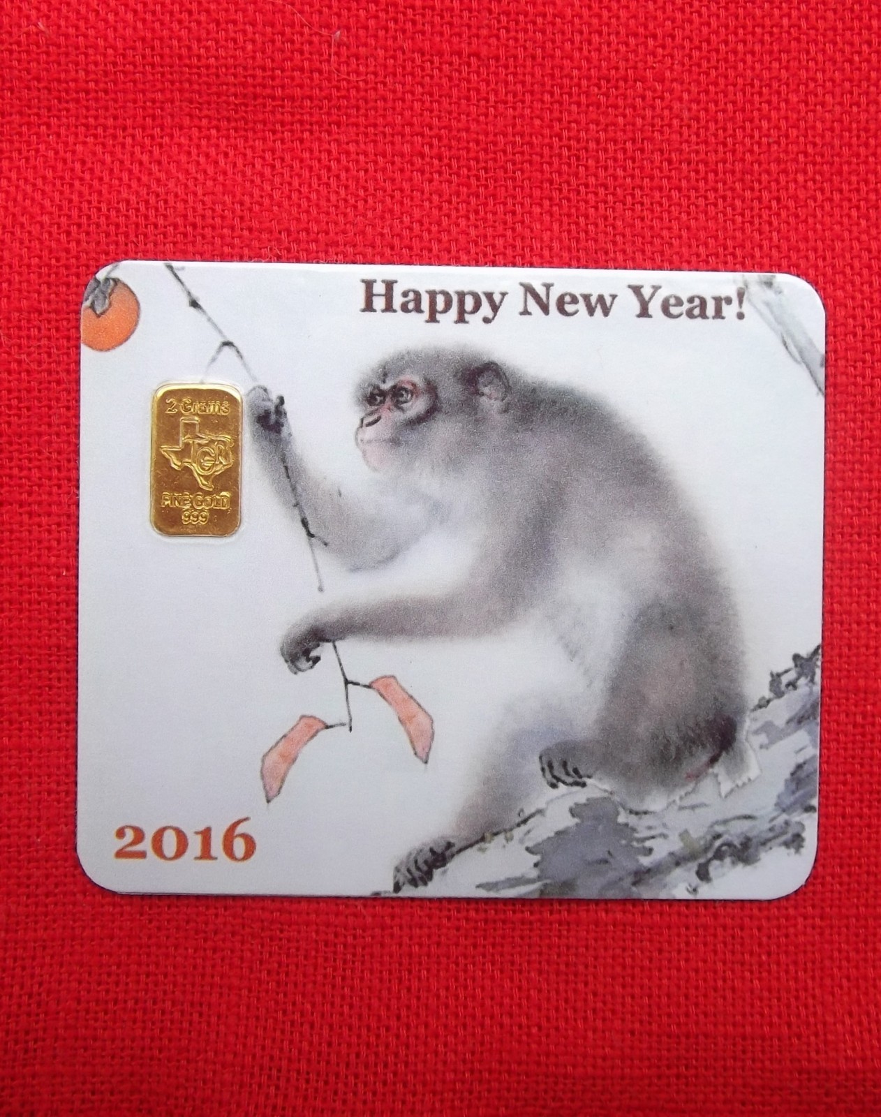 2 gram GOLD TGR BULLION Year of the Monkey Gold Bar Sealed (In Assay) Bin15