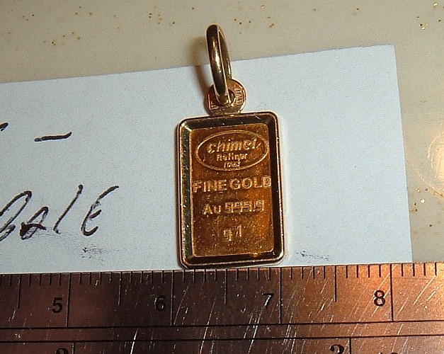 RARE CHIMEL MILROS ITALY 1 GRAM 999.9 FINE GOLD AU BAR 18KT BEZEL PENDANT 1.61g