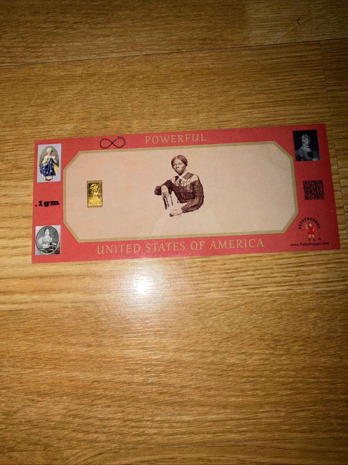 PETTY NUGGET Women Influential .1 GRAM .999 FINE 24K GOLD BAR NOTE 1/10 Of Gram
