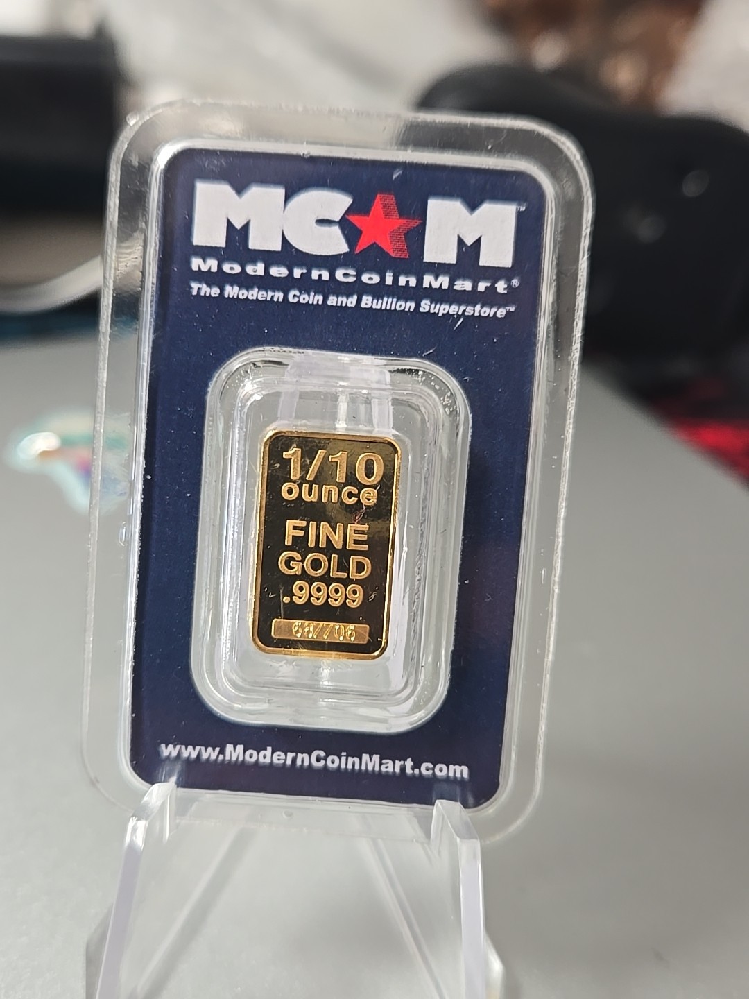 1/10th Ounce MCM Modern Coin Mart Sunshine Minting .9999 Fine Gold Bar In Assay