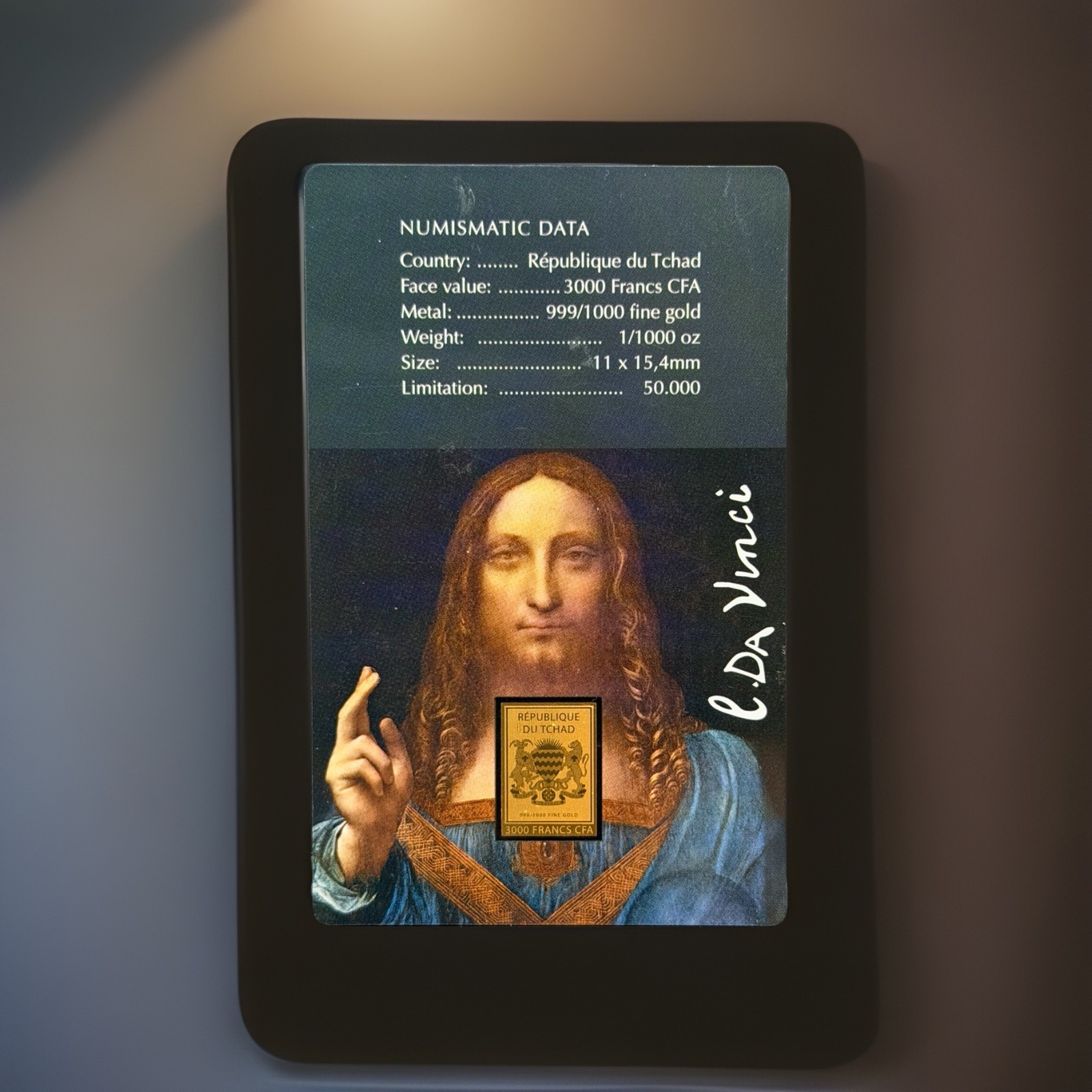 Chad 1/1000 oz Gold Note Da Vinci Salvator Mundi 3000 Francs CFA Card