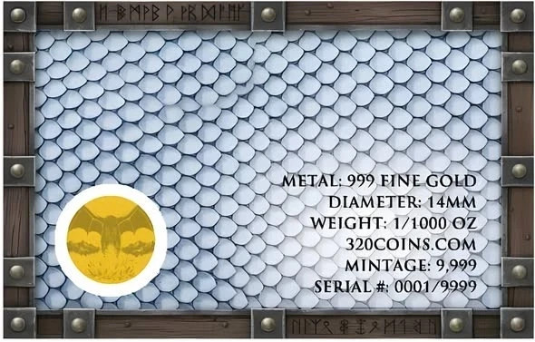 Ice Dragon 1/1000 oz Fine Gold Round in Card (9,999 Mintage) 320 Coins Mint