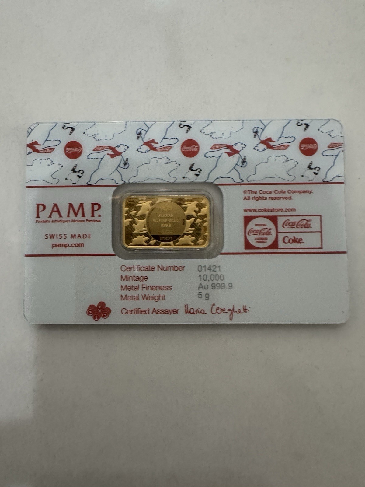 2026 Pamp Coca Cola Polar Bear & Friends 5 Gram Gold Bar – In Assay w/Sleeve