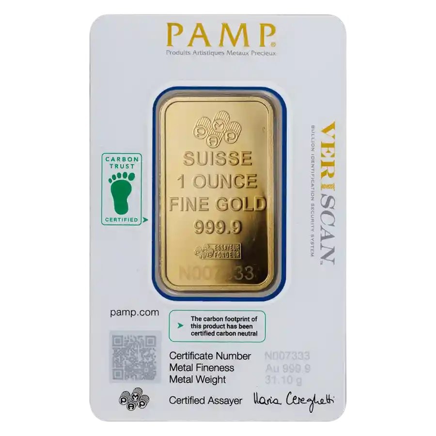 1 oz Gold PAMP Suisse Lady Fortuna Veriscan® Bar with Assay