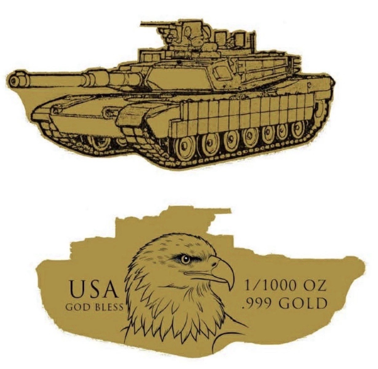 USA ARMY Eagle & Tank 1/1000 oz .999 Gold in Card