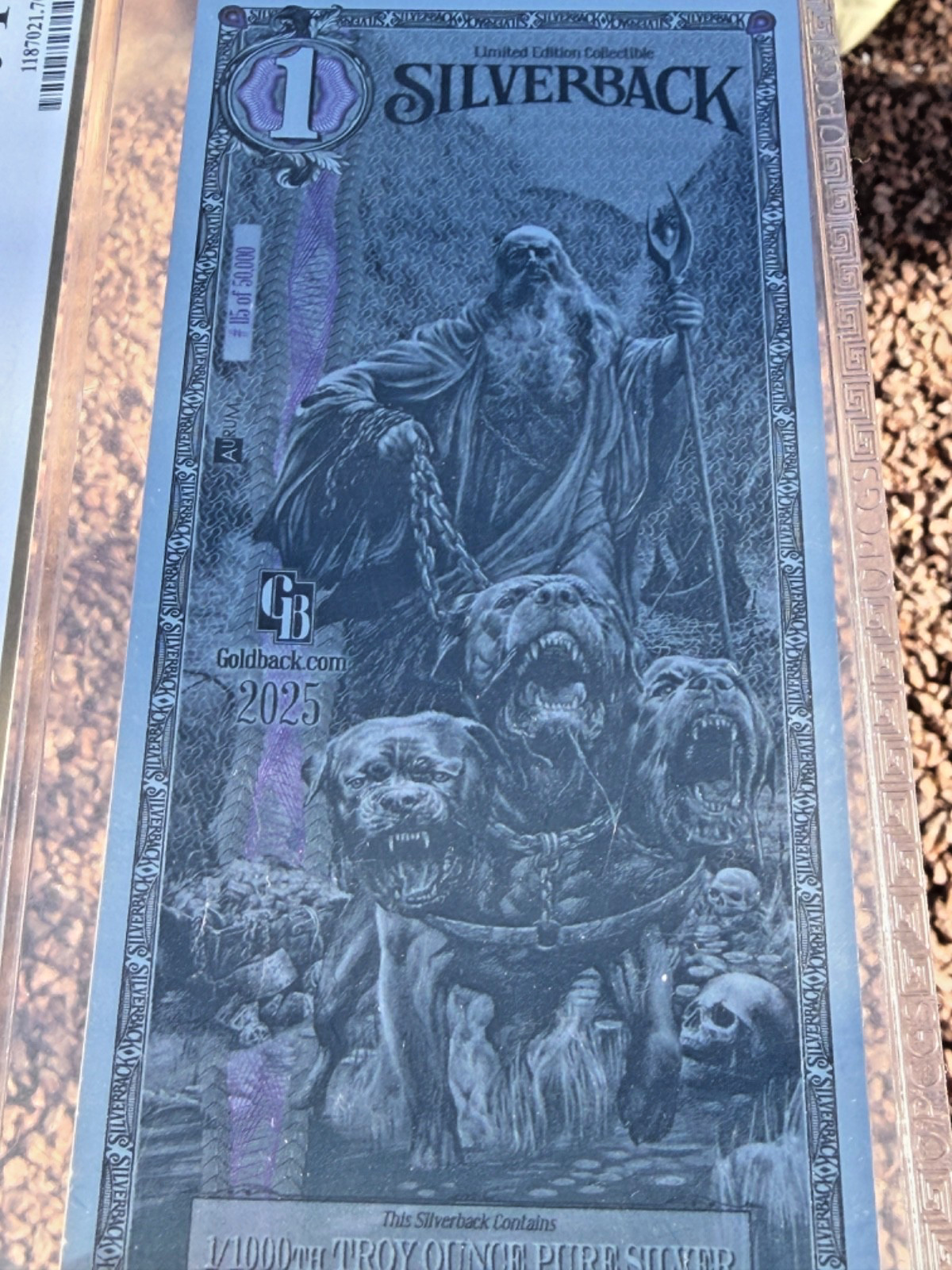 PCGS Silverback Hades Olympus, .999 PURE Silver 1/1000 Troy oz., Purple GEM #115