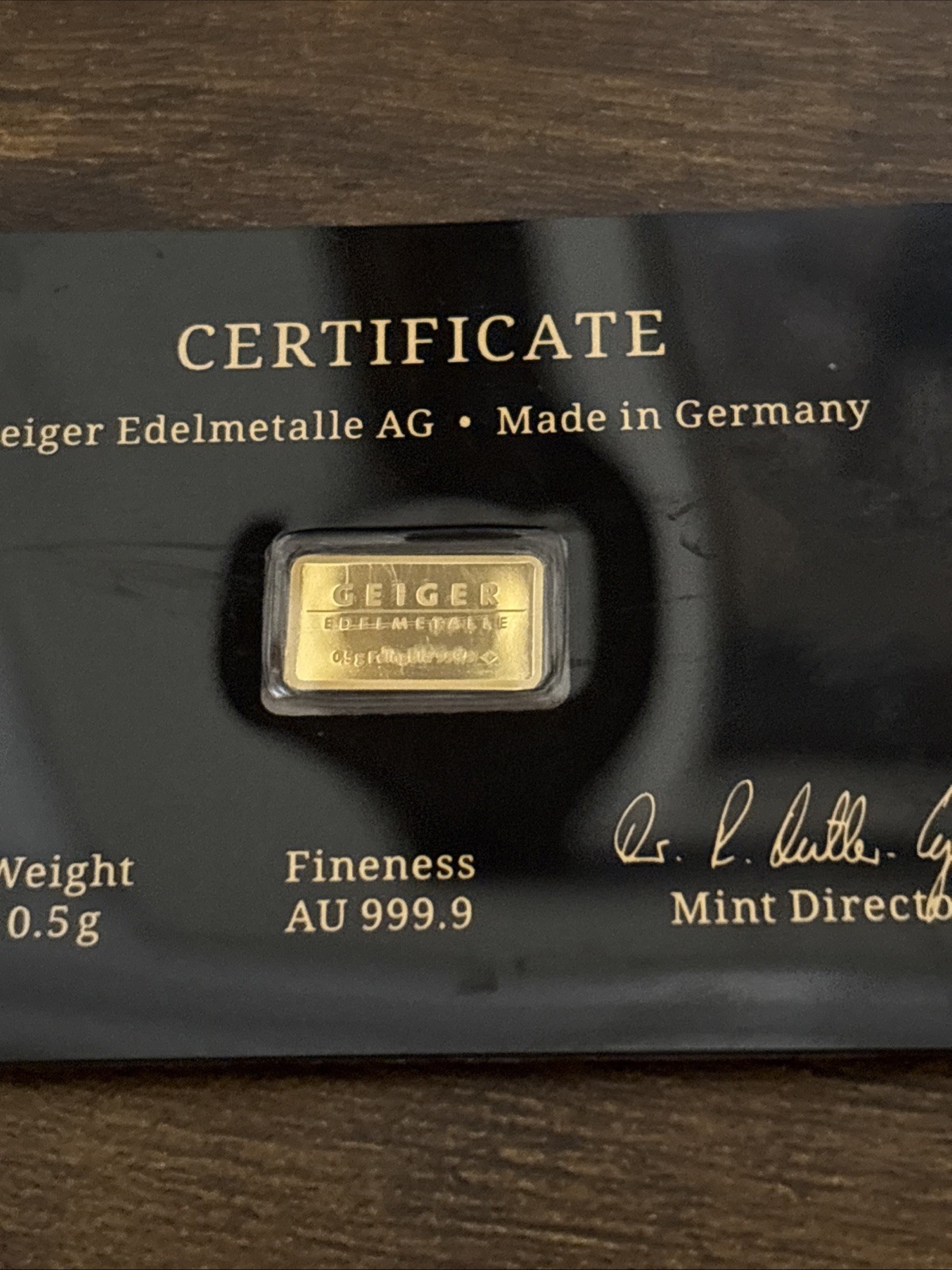 Geiger Schloss Guldengossa Vintage Edition Carded Gold Bar .5 Gram .999 Fine