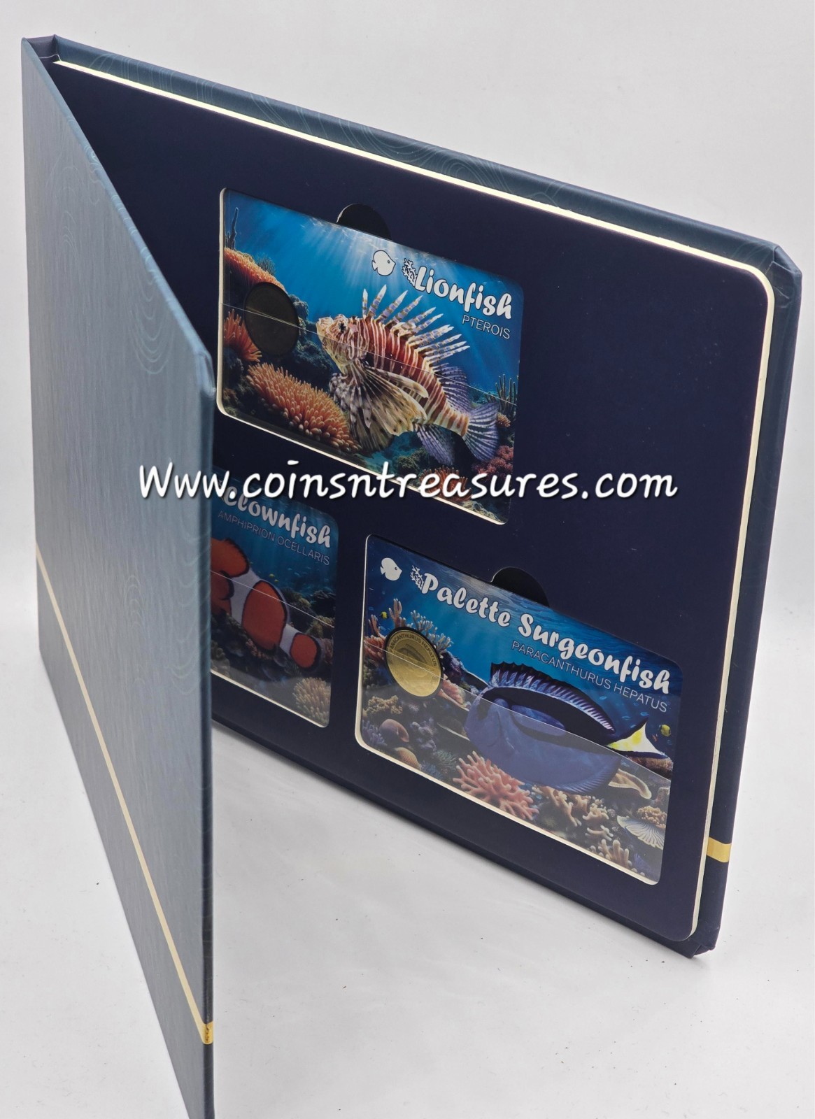 Coral Fish 1/1000 Oz .999 Gold 3 coin cards Album