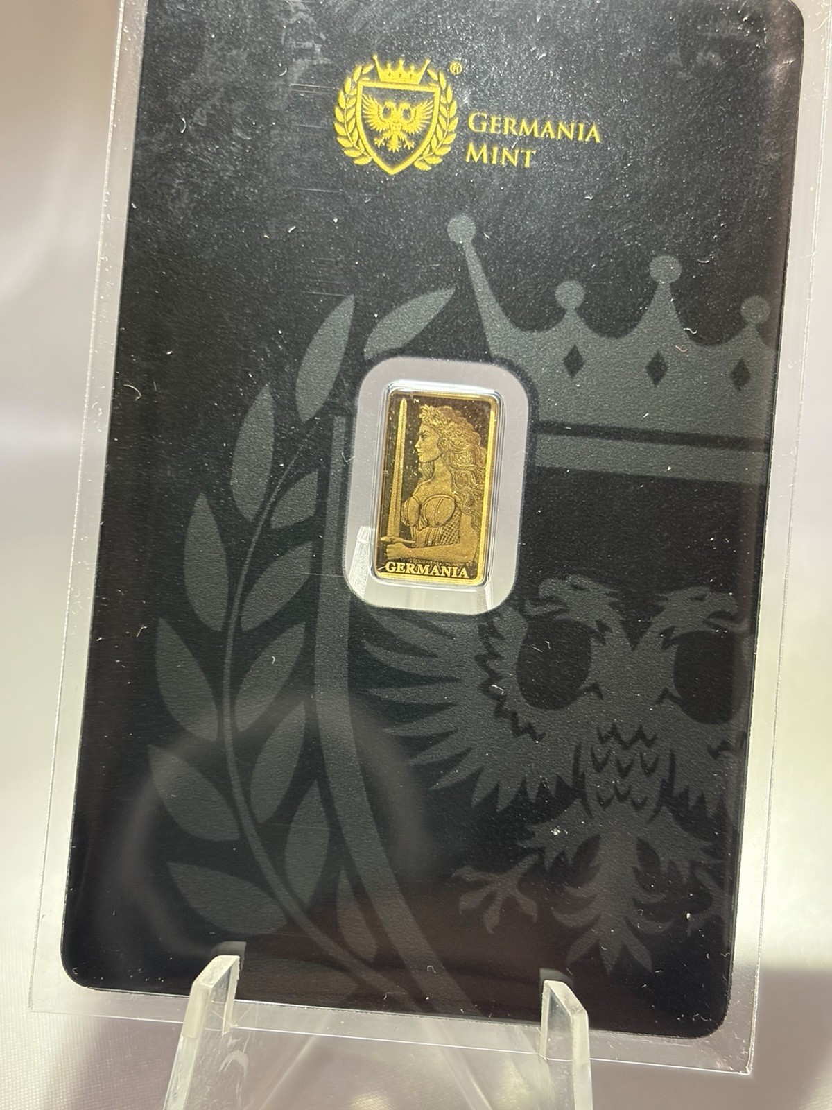 Germania Mint STAMPED BAR Lady Germania Minted 1/200 oz Gold Bar in Assay Card