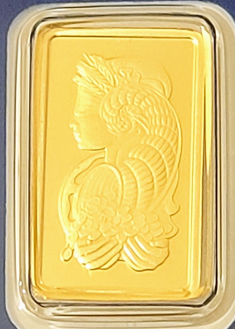1 Gram Pamp Suisse Gold, 1 Gram P S Platinum, 1 Gram Colorized $100 Silver