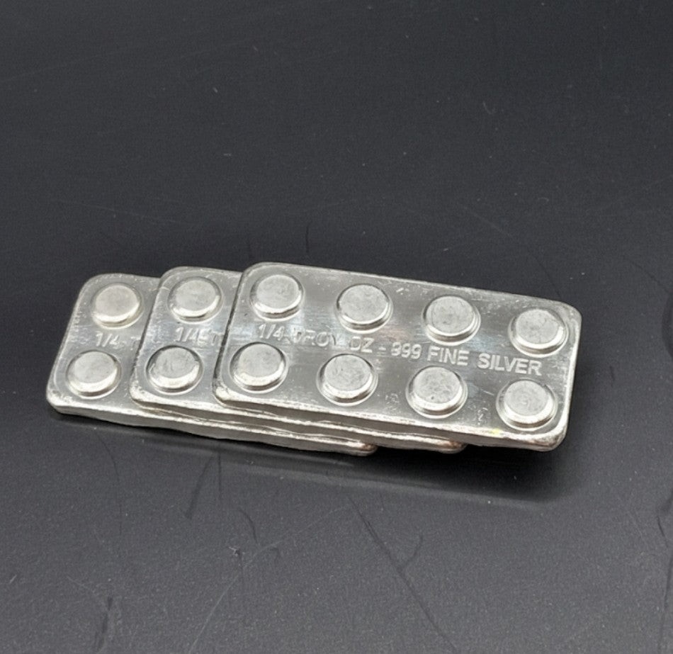 Lot of 3 – 1/4 oz .999 Fine Silver Bars (3/4 oz Total) Stackable Building Blocks