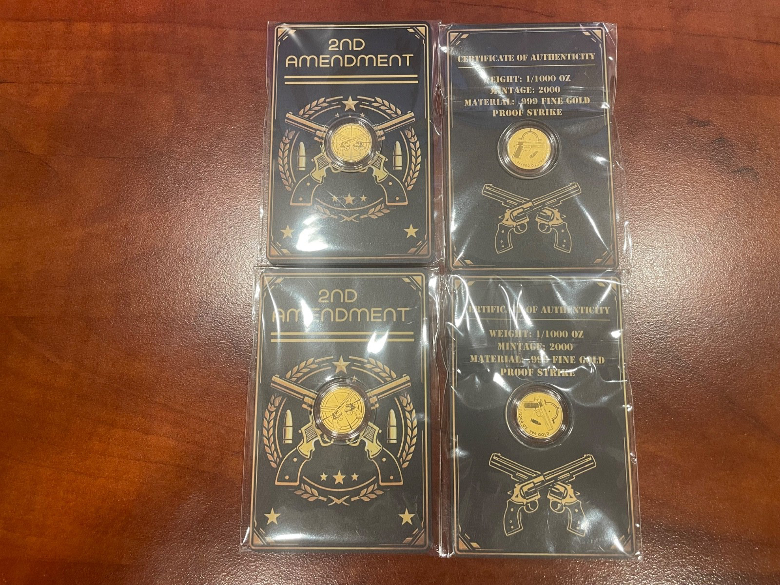 Lot of 4 – 1/1000 oz. of Gold – 2nd Amendment with COA