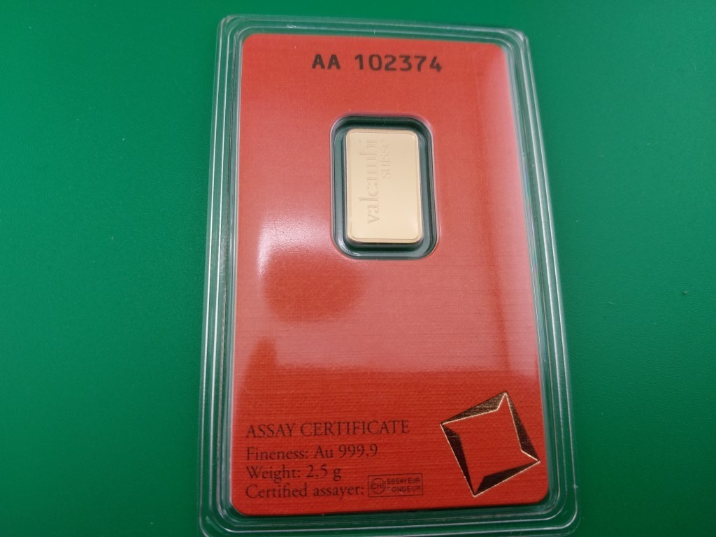 2.5 gram Gold Bar – Valcambi Suisse – 999.9 Fine in Sealed Assay ~ 1 piece
