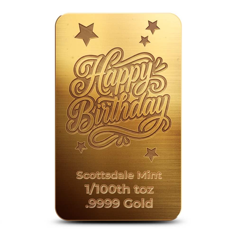 1/100 oz Scottsdale Mint Happy Birthday Stars Gold Bar (New)