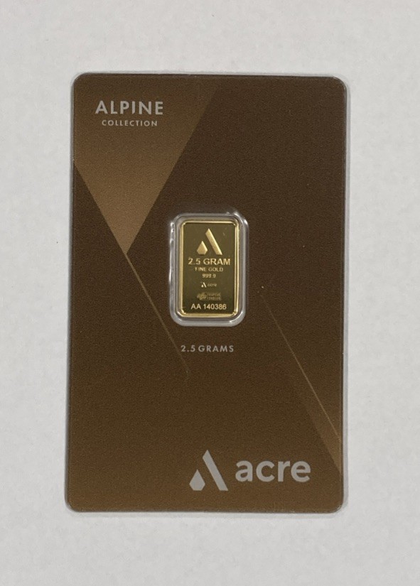 2.5 gram Acre Alpine Collection Gold Bar .9999 Fine Sealed in Assay Card