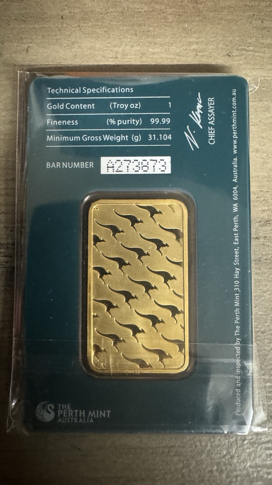 The Perth Mint 1 oz Gold Bar 99.99% Pure Gold in CertiCard Security Case