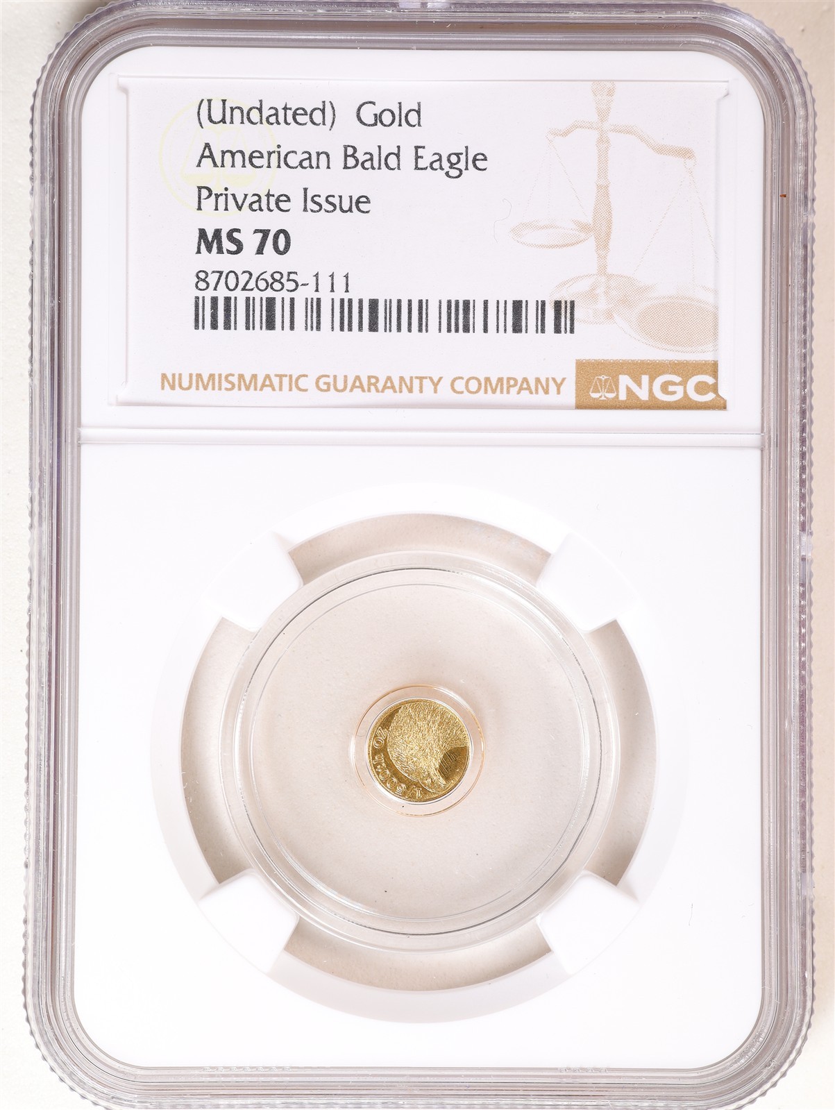 1/500oz .9999 Fine Gold American Bald Eagle MS70 NGC 8702685-111 Private Issue
