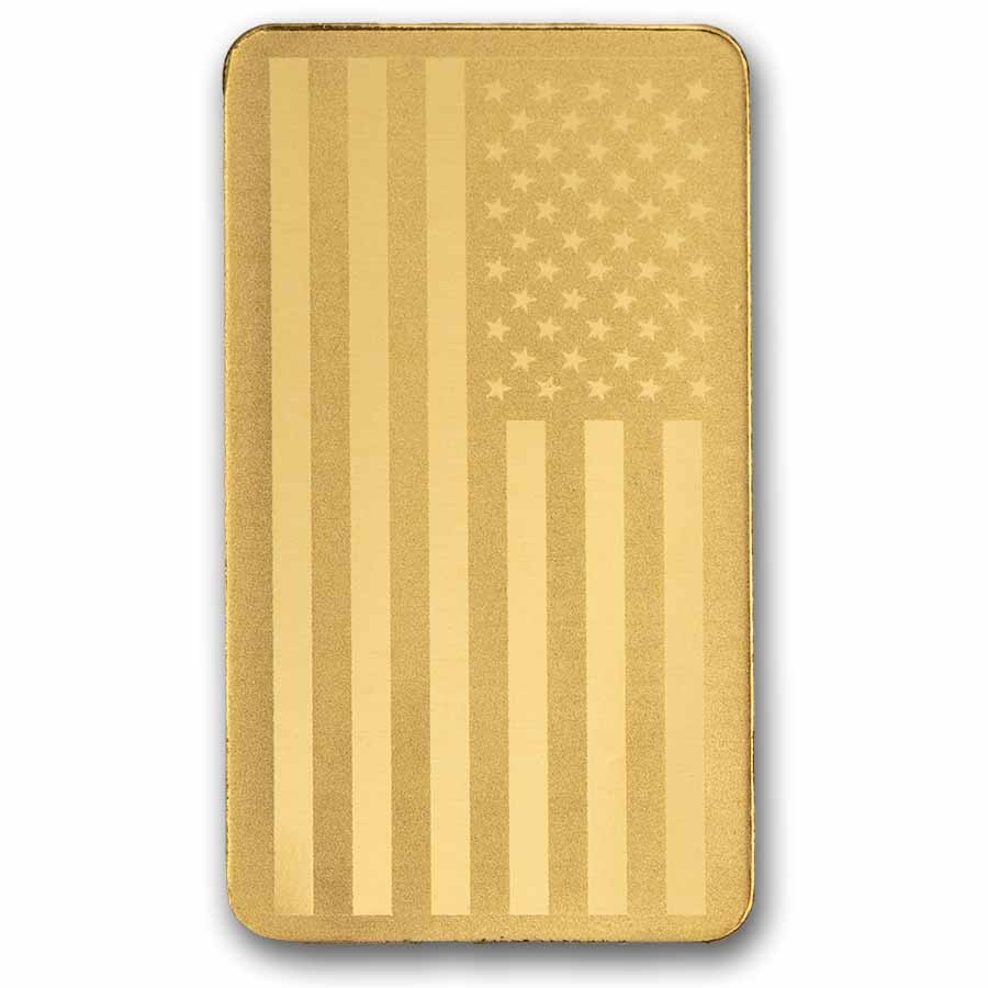 2 gram Gold Bar – United States Flag & Statue of Liberty
