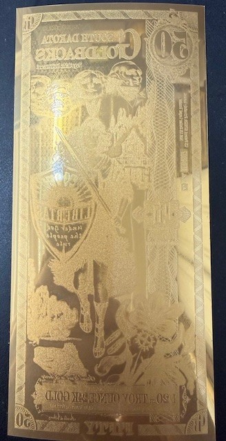 South Dakota 50 Goldback Gold Note – 1/20oz .9999 Fine BU 2025