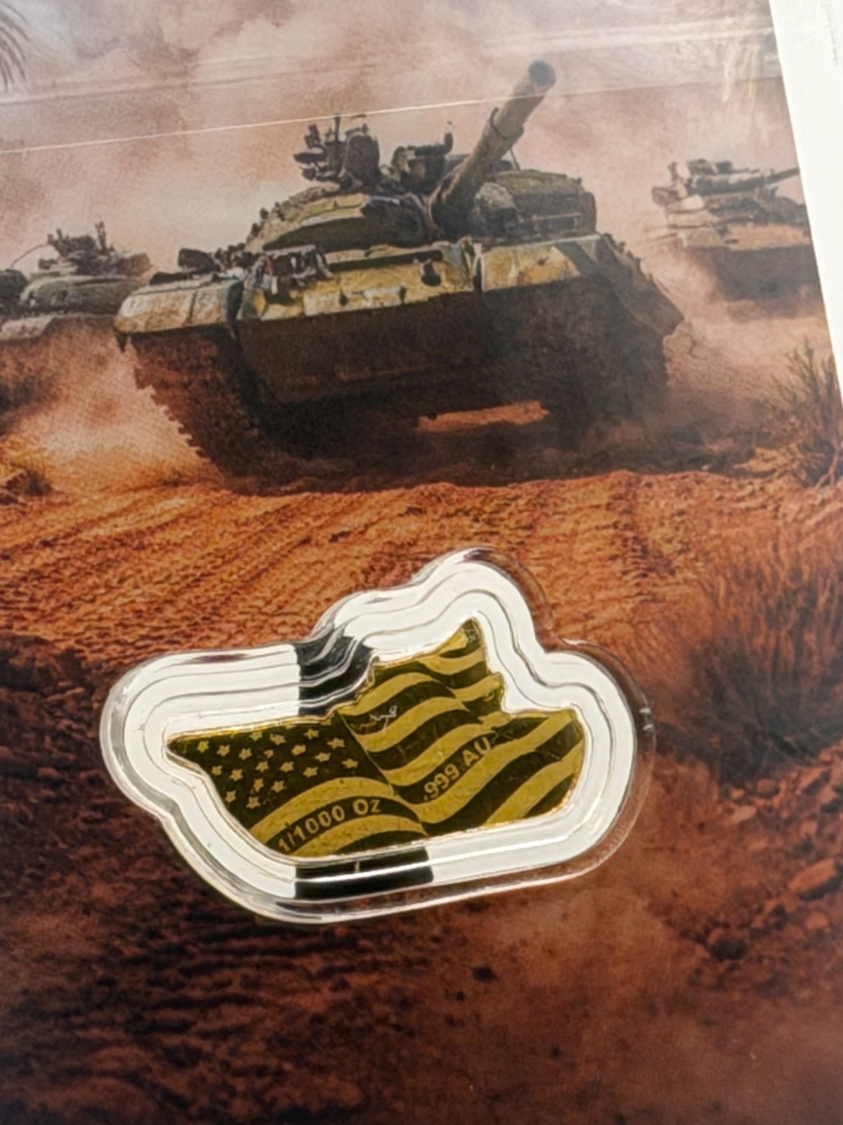 1/1000 oz .999 Fine Gold Military Desert Tank – Certificate of Authenticity
