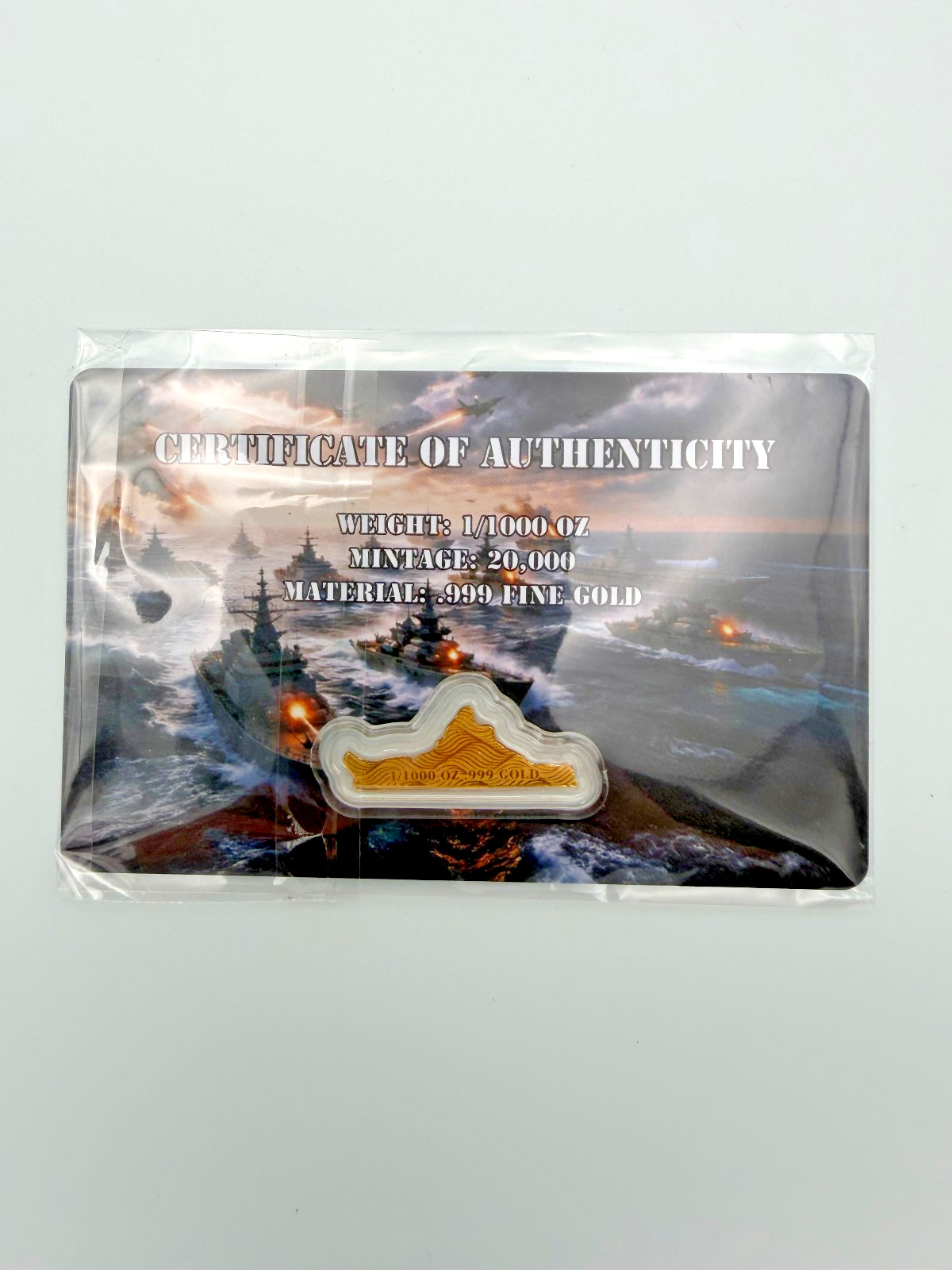 1/1000 oz GOLD Us Battleship Art Bar .999 Fine Gold 20,000 MintedBullion Bar