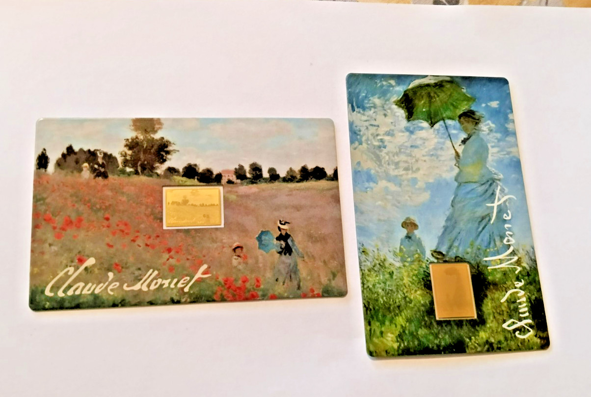 2 x 1/1000th oz pure gold more for your Monet! Poppy Field & Lady with Parasol