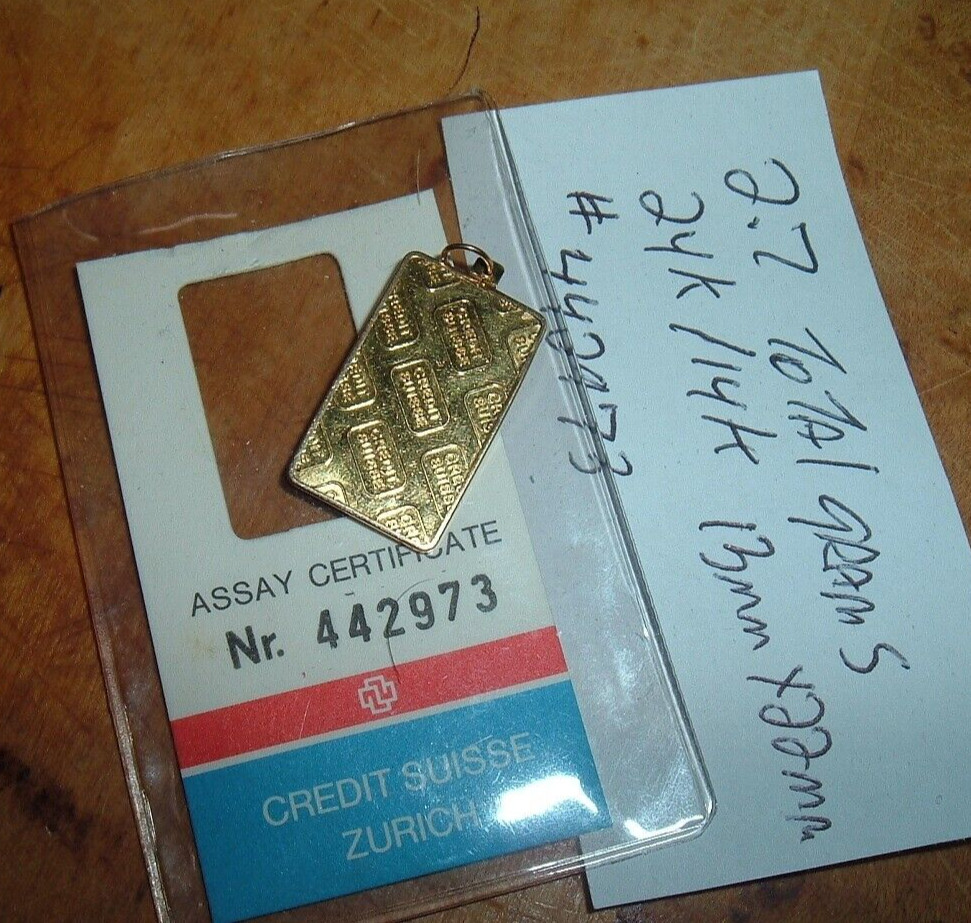 24K GOLD Credit Suisse 999.9 FINE 2.5 INGOT BAR 585 14K PENDANT BEZEL CHAIN 2.7g