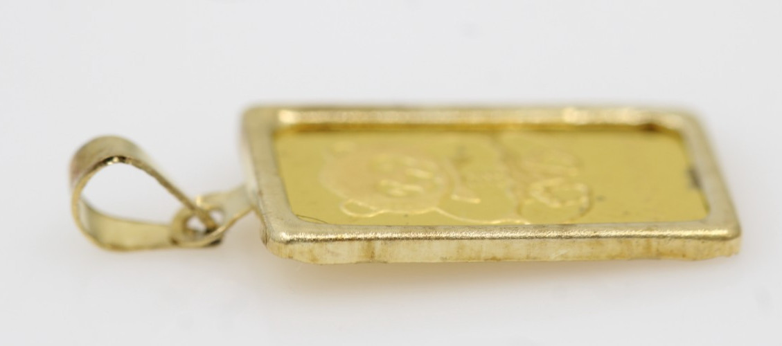 Vintage Singapore Mint 1 Gram .9999 Gold Panda Gram Bar in 14k Gold Bezel