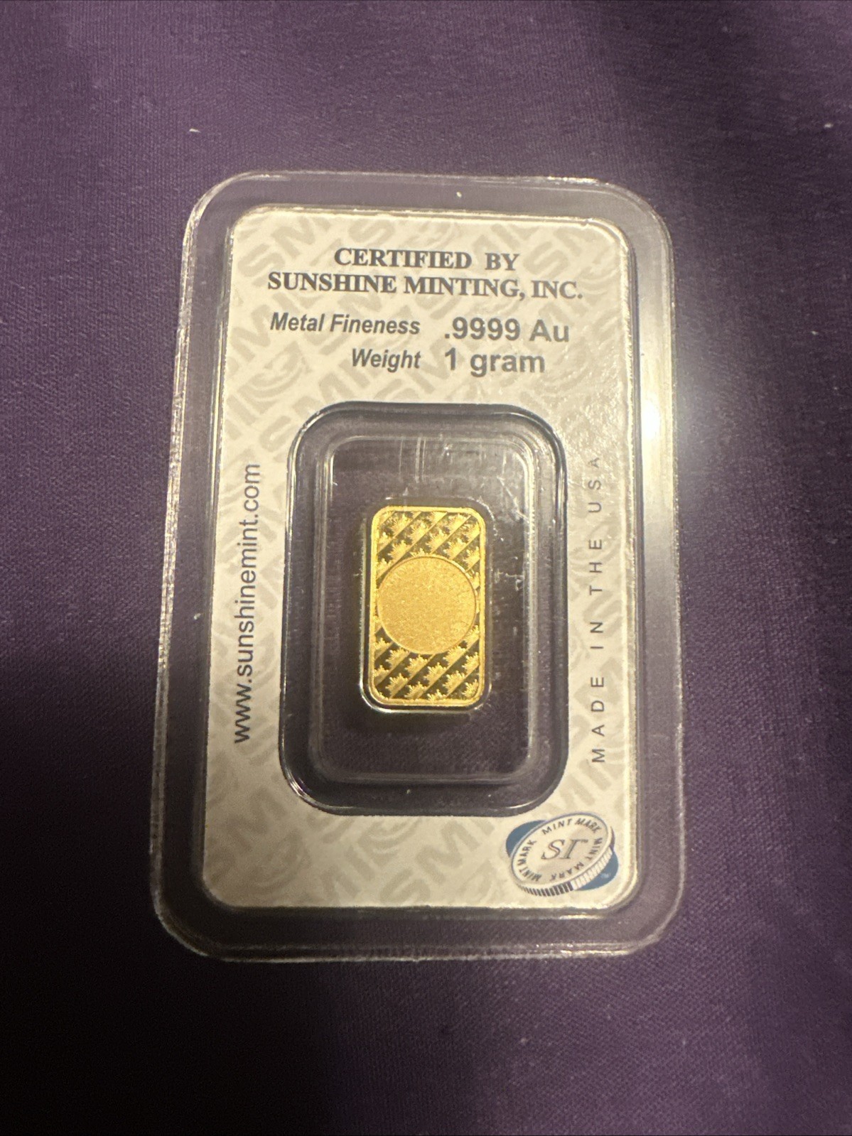 1 gram Gold Bar – Sunshine Minting New Design (In TEP Packaging)