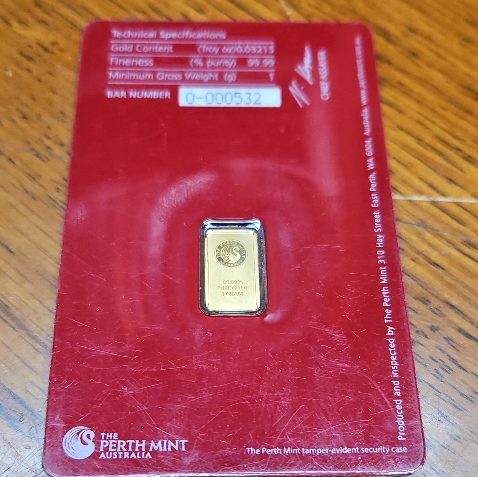Perth Mint Gold Oriana 1 g Gold Bar Bullion