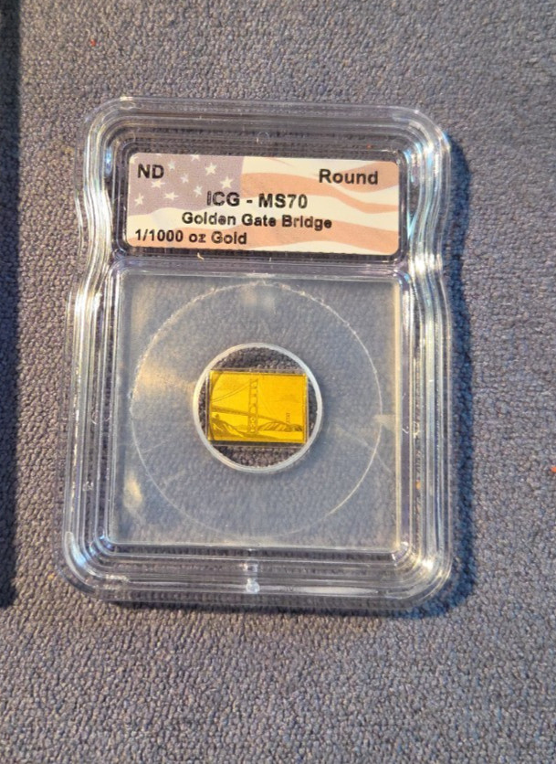 ICG Golden Gate Bridge SCM 1/1000 oz .999 Gold Round ICG MS 70
