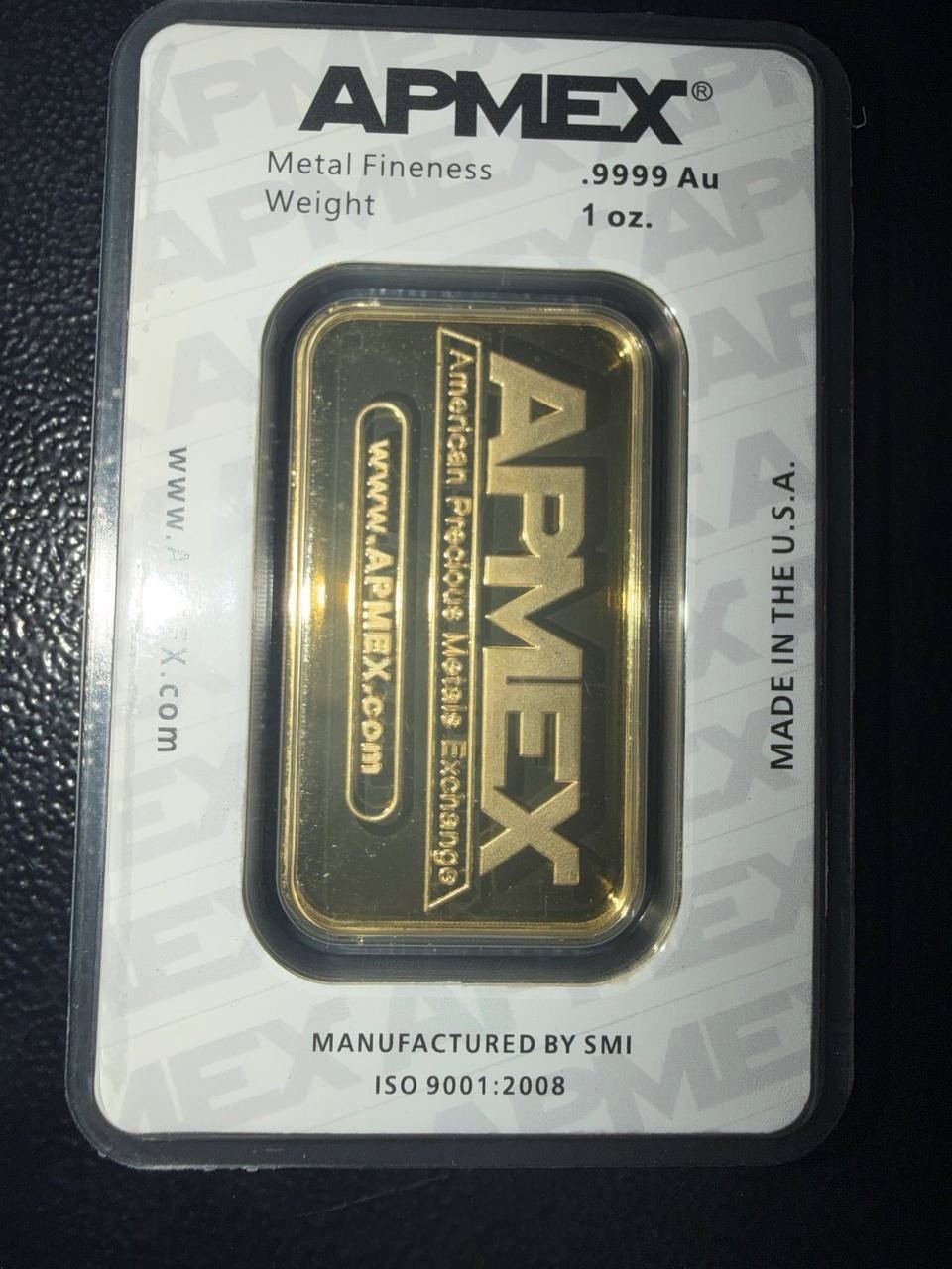 APMEX Gold Bar .9999 Fine 1 Oz, Sealed in Assay Card