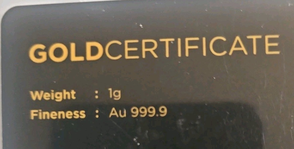 TAVEX Bar 24ct Gold 1g in COA with Hologram