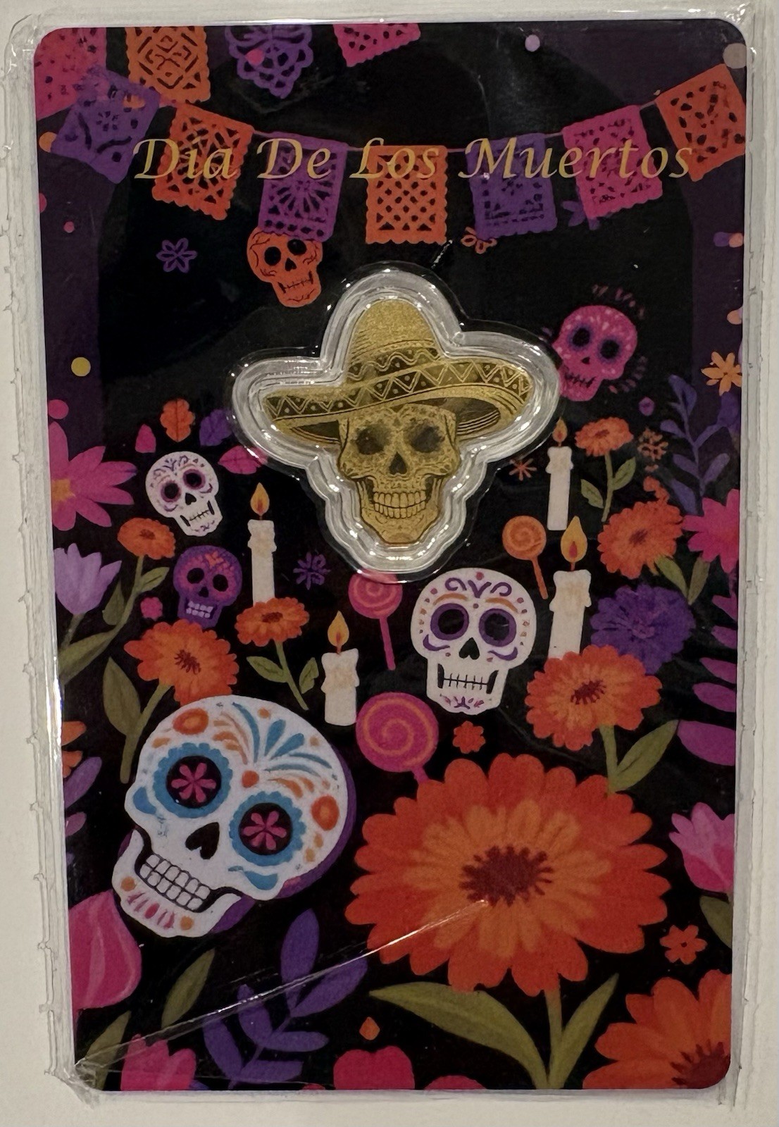 2026 Liberia 1/1000th Gold Carded Dia De Los Muertos Special Shaped with Capsule
