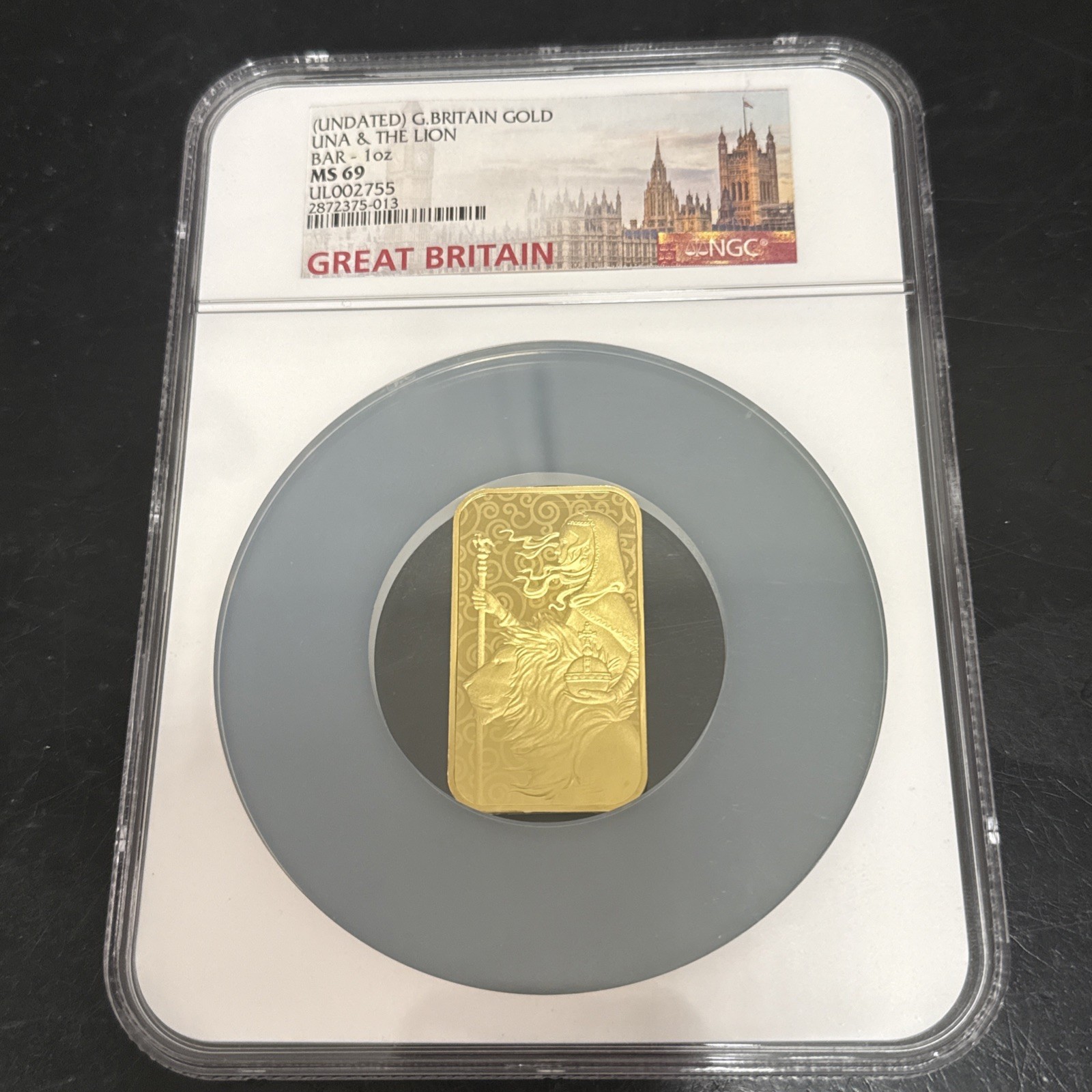 1 oz Gold Bar The Royal Mint Una and the Lion. NGC Slab. LIMITED MINTAGE 4,000
