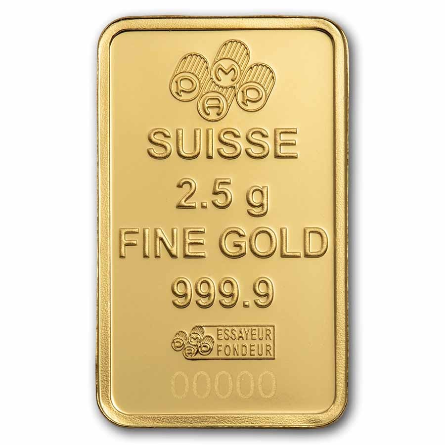 2.5 gram Gold Bar – PAMP Suisse Lady of Liberty (In Assay)