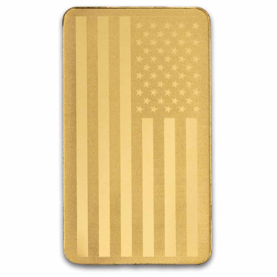 1 gram Gold Bar – United States Flag & Statue of Liberty