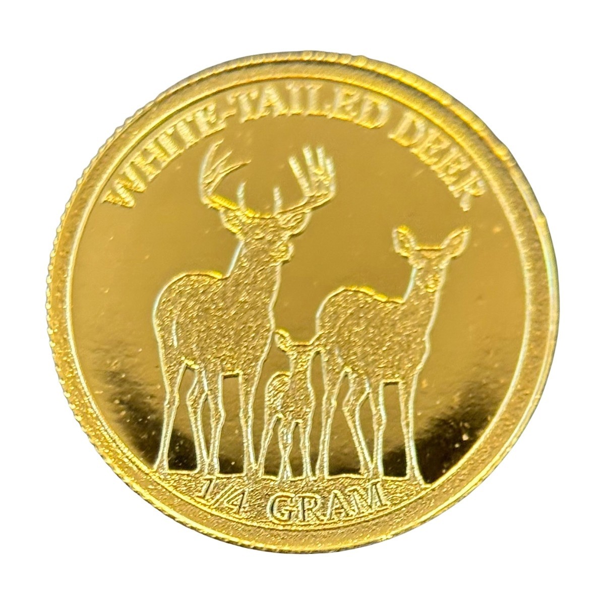 1/4 Gram .9999 Fine Gold Round White Tailed Deer Monarch Metals In Clear Capsule