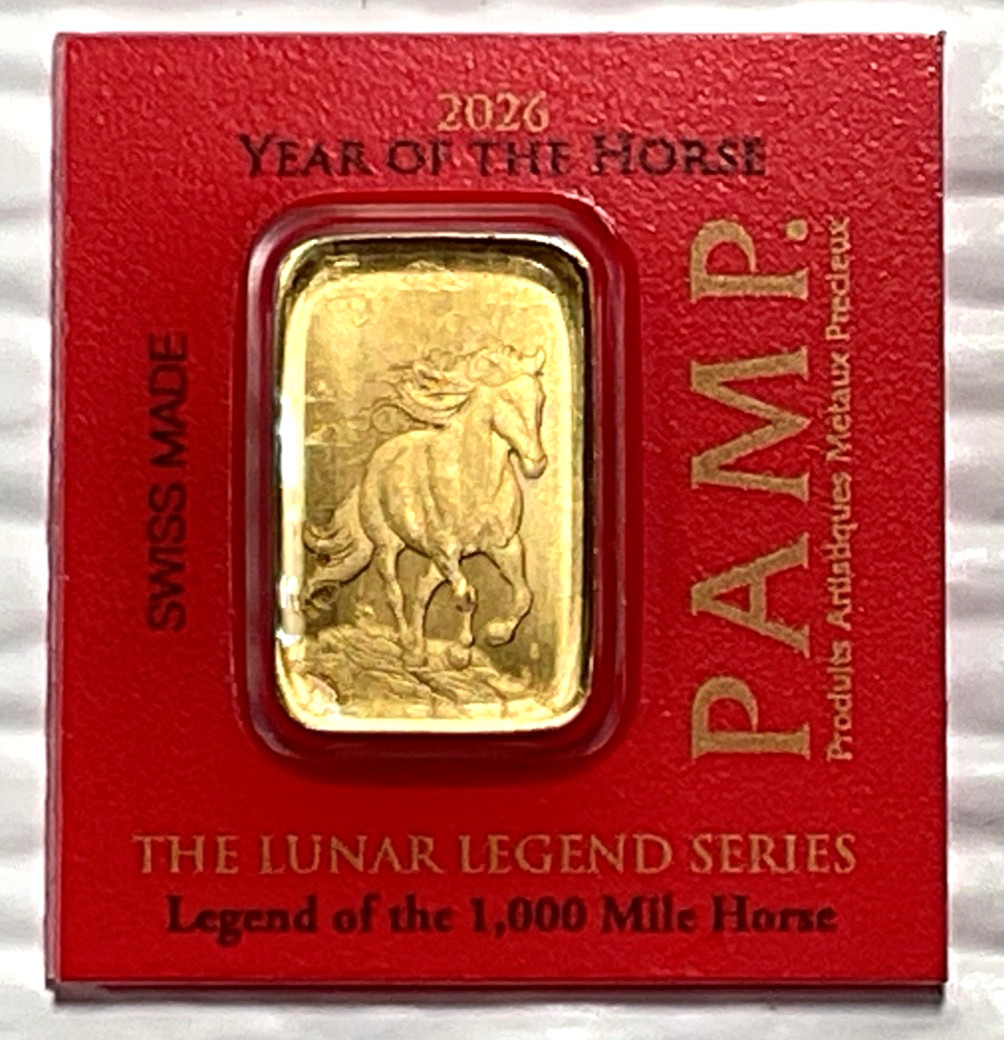 2026 1 Gram PAMP Suisse Lunar Legends 1,000 Mile Horse Multigram .9999 Gold Bar