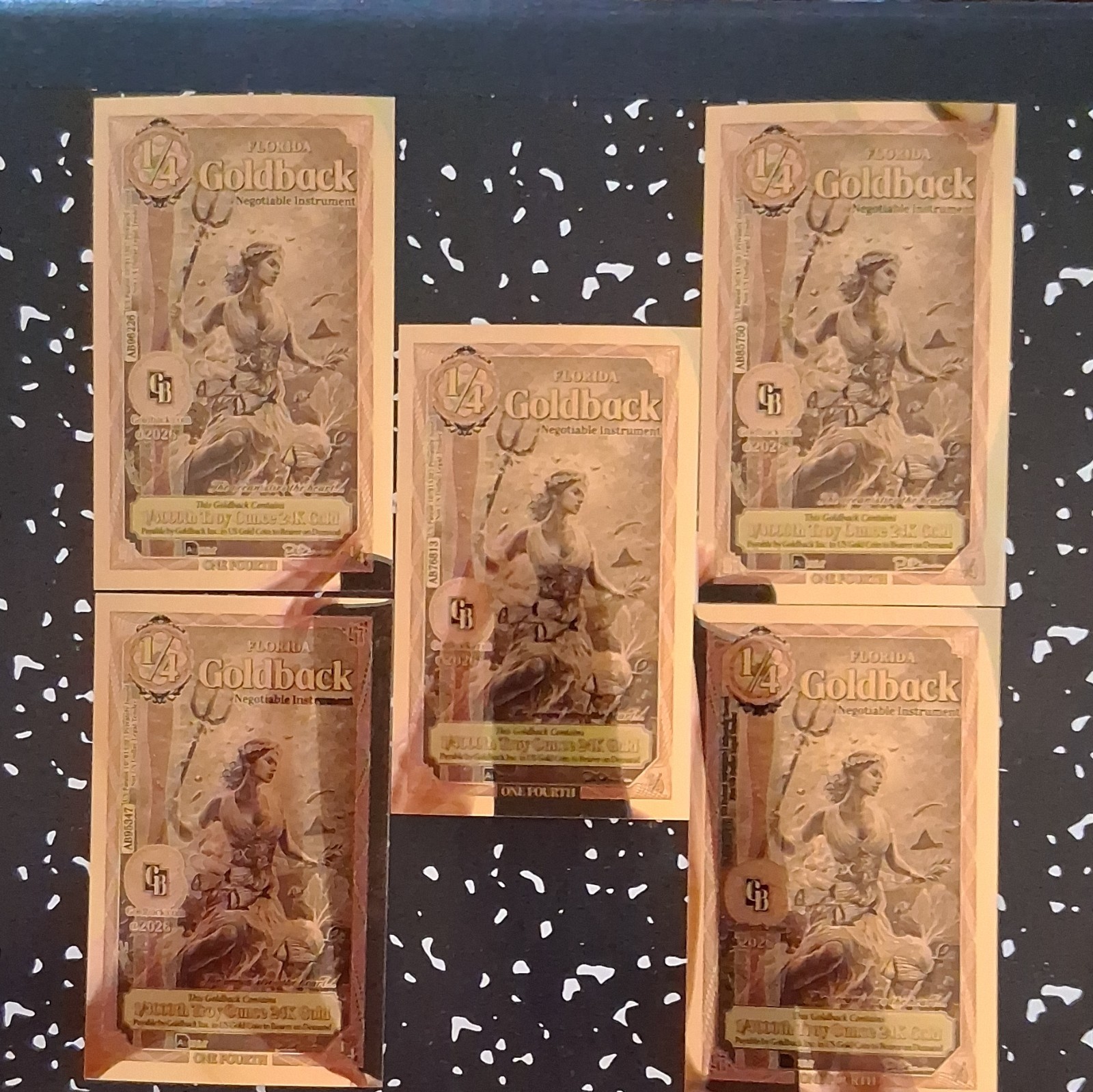 5 – 2026 FLORIDA ALPHA 1/4 GOLDBACKS 1/4000 TROY OUNCE 24K GOLD