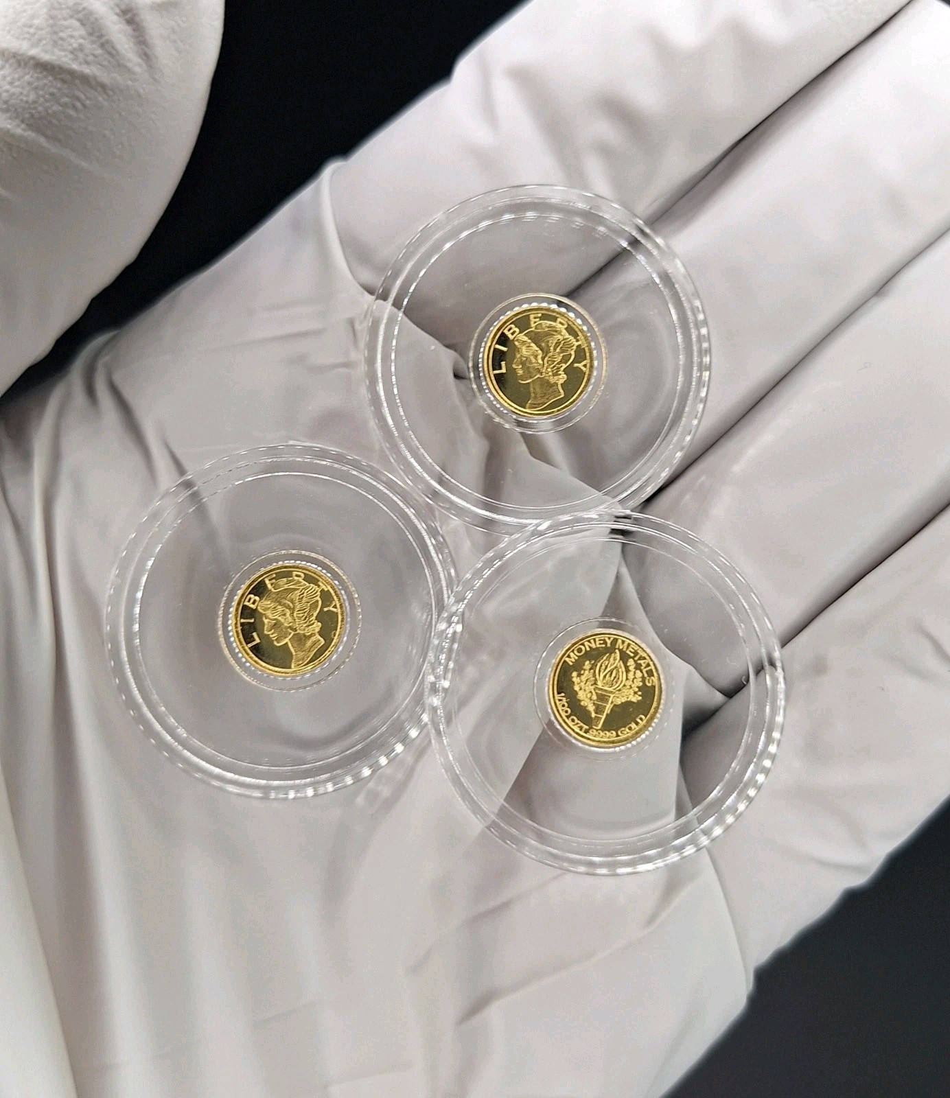 Set of 3 – 1/100 oz .9999 Pure Gold Mercury Rounds – Rare, Stunning Collectibles