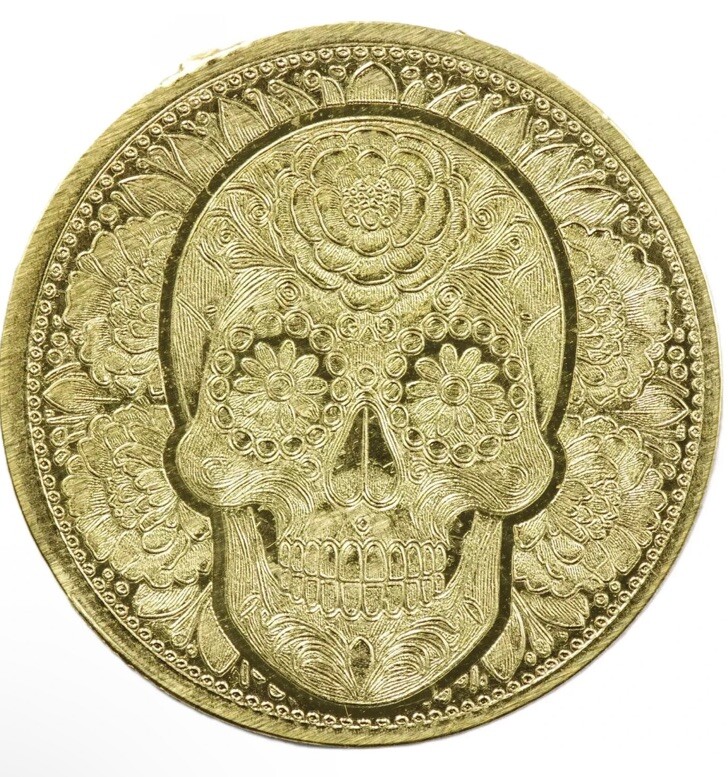 1/100th oz .9999 Fine GOLD Skull Dia De Los Muertos in Capsule FRACTIONAL GOLD