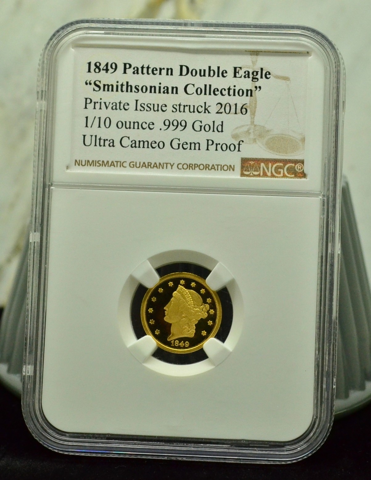 1849 Pattern Double Eagle Smithsonian 2016 1/10 oz .999 Gold NGC UCAM Gem Proof
