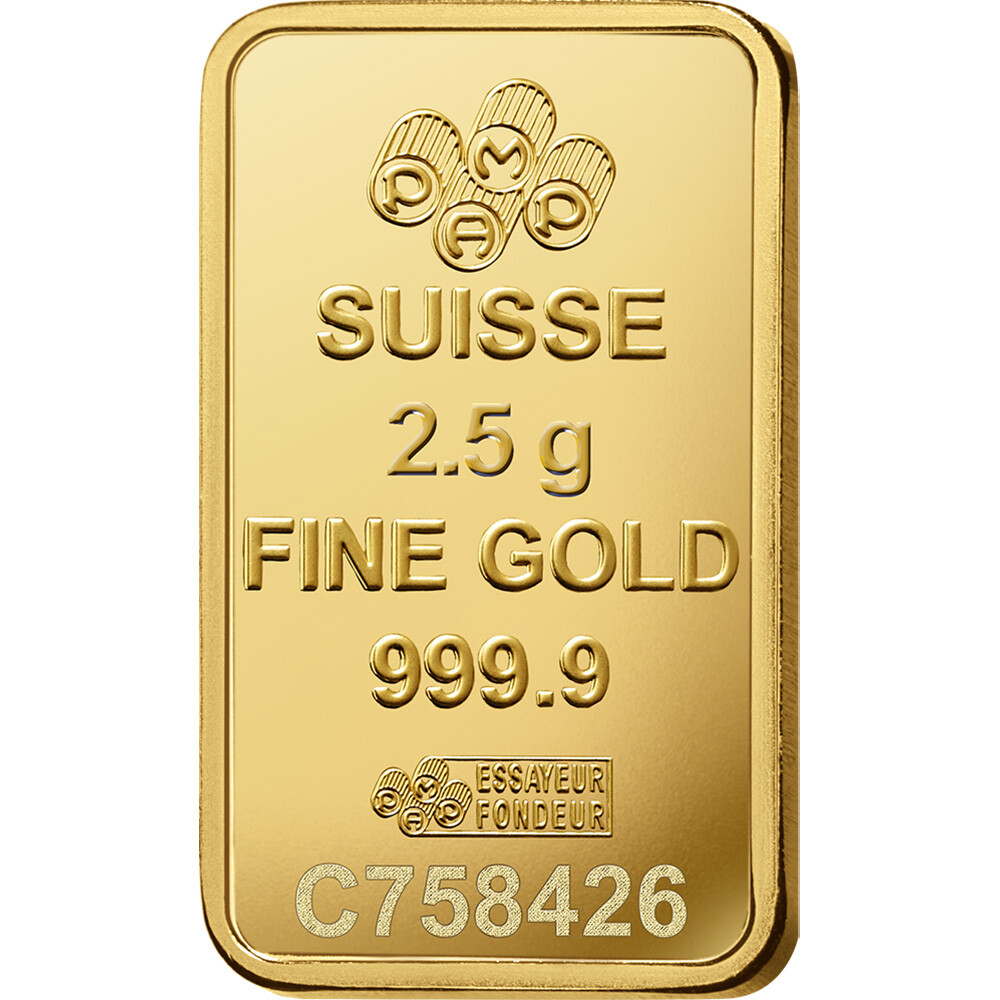 2.5 gram Gold Bar – PAMP Suisse – Fortuna – 999.9 Fine Box of 25