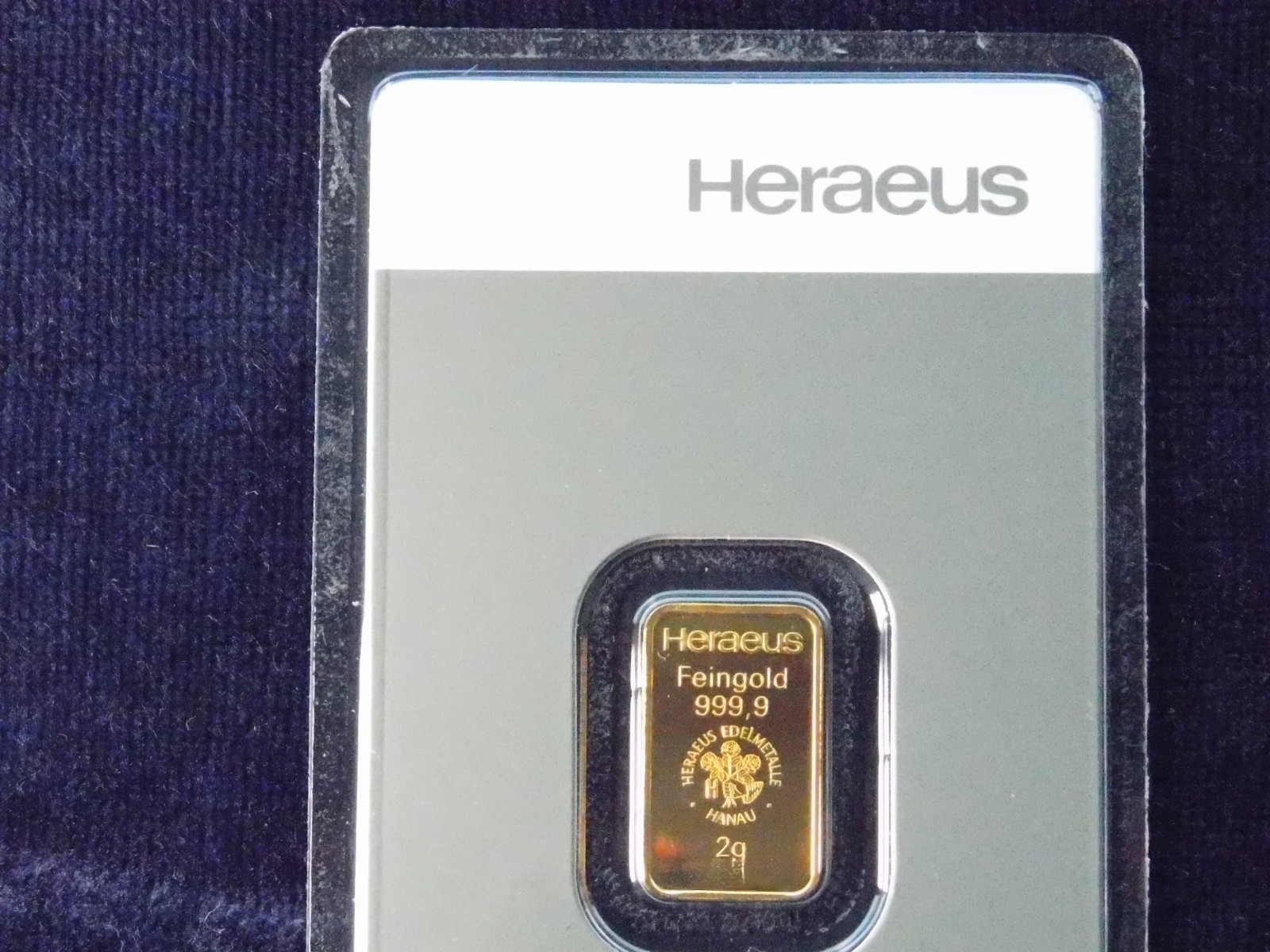 Gold Bar 2 Grams 999.9 Kinebar Heraeus in Blister Card with Certificate New Product