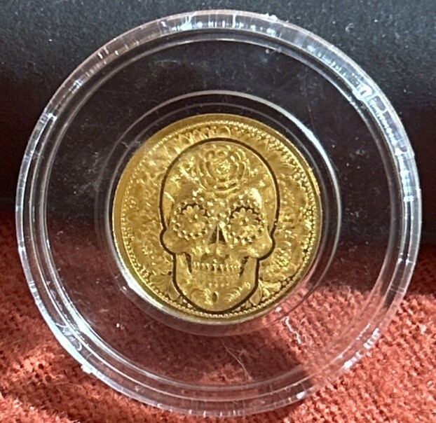 1/100th oz .9999 Fine GOLD Skull Dia De Los Muertos in Capsule FRACTIONAL GOLD