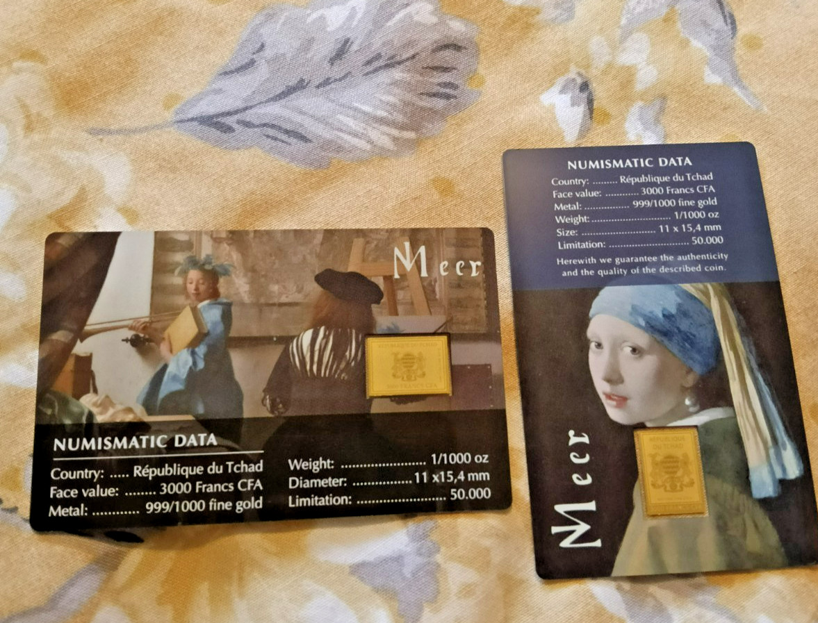Johann Vermeer 2 x 1/1000 th oz gold bars where art masterpieces meet 24k gold