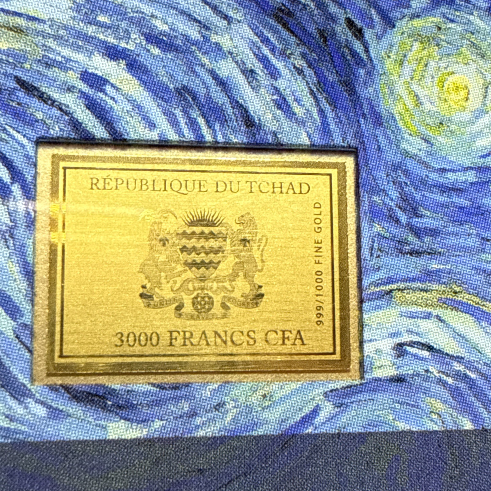 2025 Vincent Van Gogh Starry Night 1/1000Oz .999 Gold Coin card 3000 Francs Chad